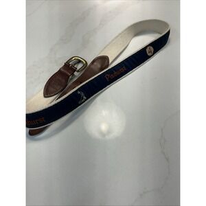 Pinehurst Golf YRI Men's 34/85 Ribbon Belt Blue Canvas Leather Brass Buckle